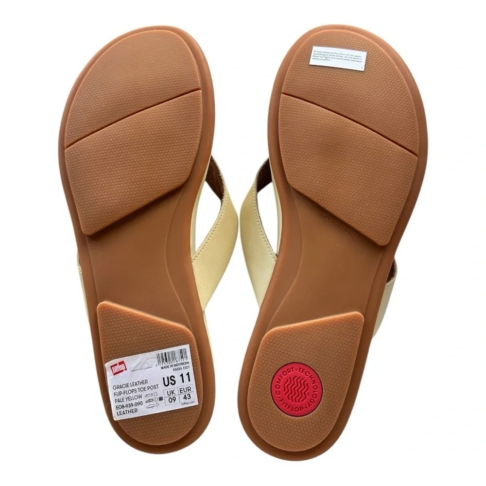 FitFlop Women's Pale Yellow Gracie Leather FLIP-Flops Sz 11
